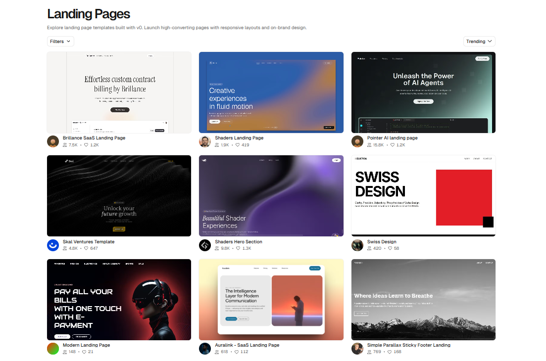 v0 by Vercel interface showing generative AI prompt for creating user interfaces